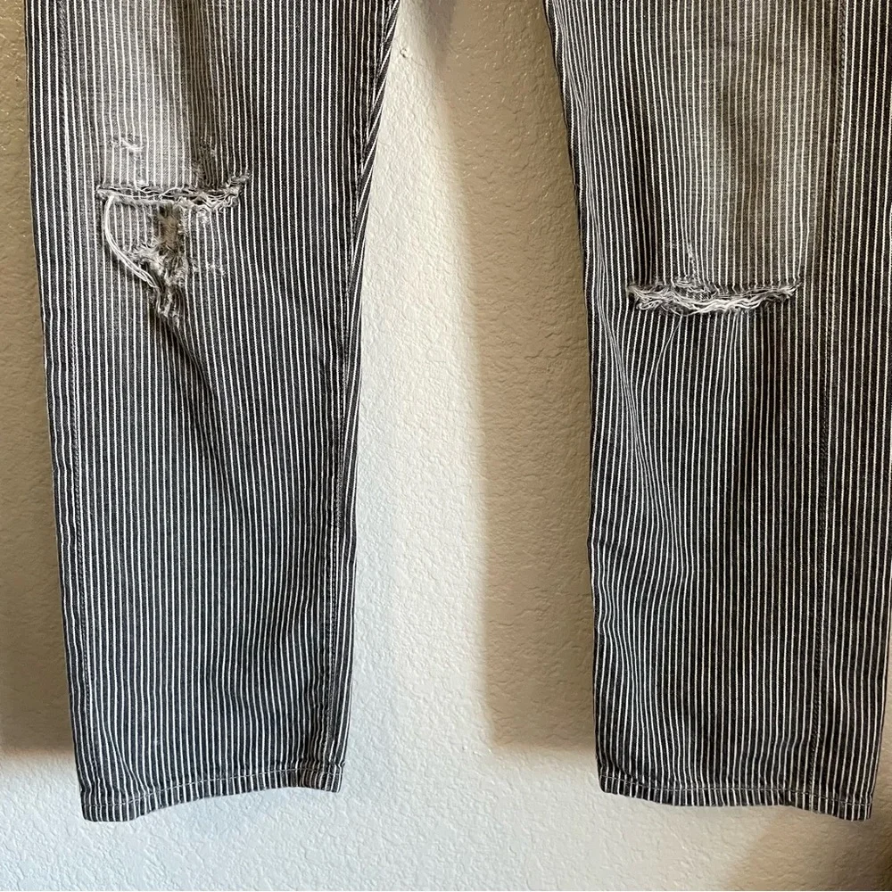 Citizens of Humanity Pinstripe Dylan Boyfriend Distressed Jeans Ankle Crop Grey